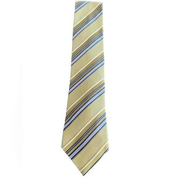 🔥🔥Countess Mara 100% silk tie. Gorgeous & classic stripe - sage/olive/blue - Picture 2 of 5